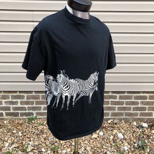 Vintage 1986 Harlequin Eckler  Zebra Graphic Tee Shirt‎ Single Stitch Large USA